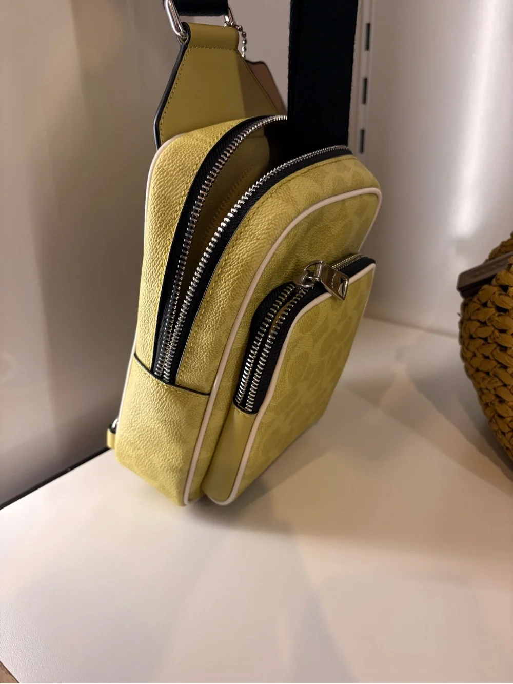 Coach staton signature yellow Signature Canvas Crossbody bag logo leather